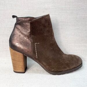 Paul Green Boots Womens 7/ 9 Rockin Booties Brown Suede‎ Zip Chunky Staked Heels